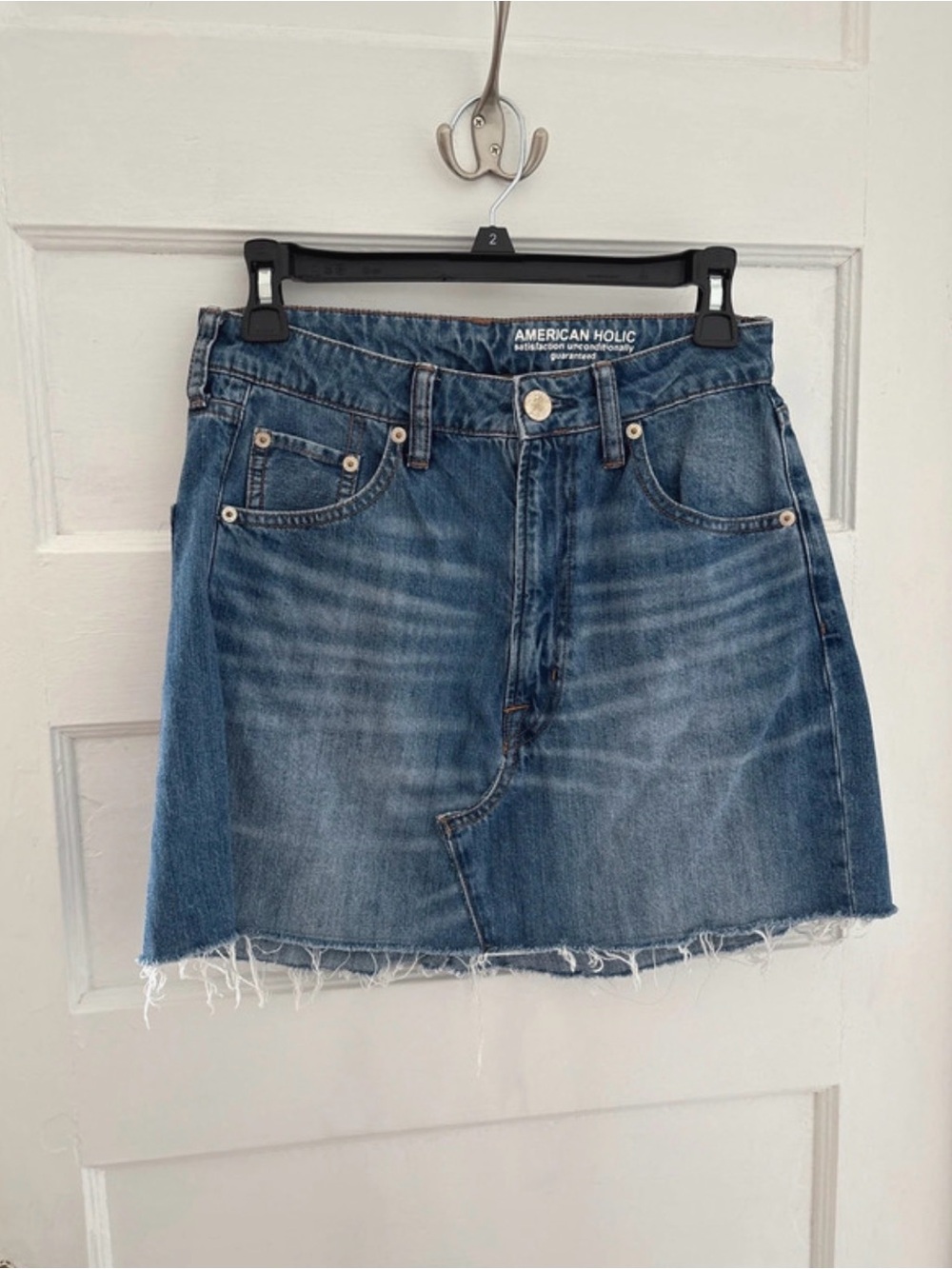 Washed Blue Denim Mini Skirt